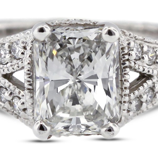 Rectangular Radiant Cut Micro Pave Set Split Shank Engagement Ring Natural Facet