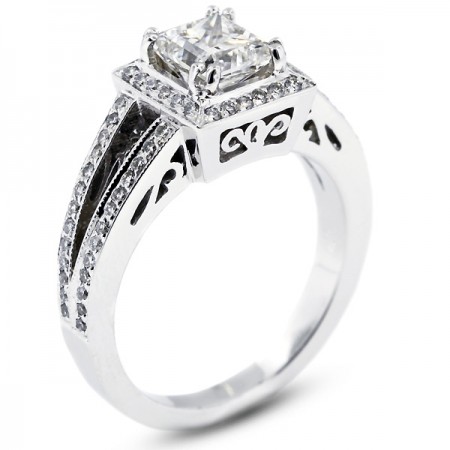 ... Princess Cut Micro Pave Set Vintage Style Engagement Ring with Halo