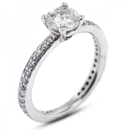 Round Brilliant Micro Pave Set Accents Engagement Ring - Natural Facet